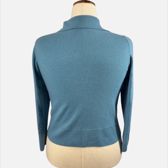 Talbots 100% Merino Wool Polo Sweater Top Blue Classic Long Sleeve (Size L) - Picture 4 of 8